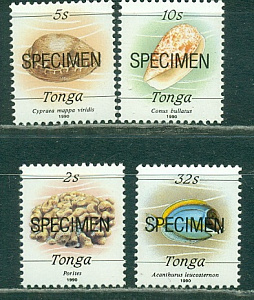 Токелау, 1990, Раковины. Рыбы, 4 марки надпечатка ОБРАЗЕЦ